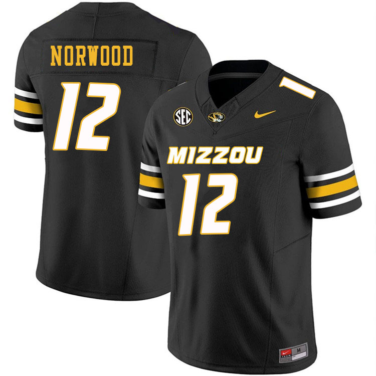 Men #12 Dreyden Norwood Missouri Tigers College Football Jerseys Stitched-Black